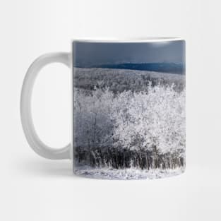 Winter Scene  with the Mountains in the background. Mug